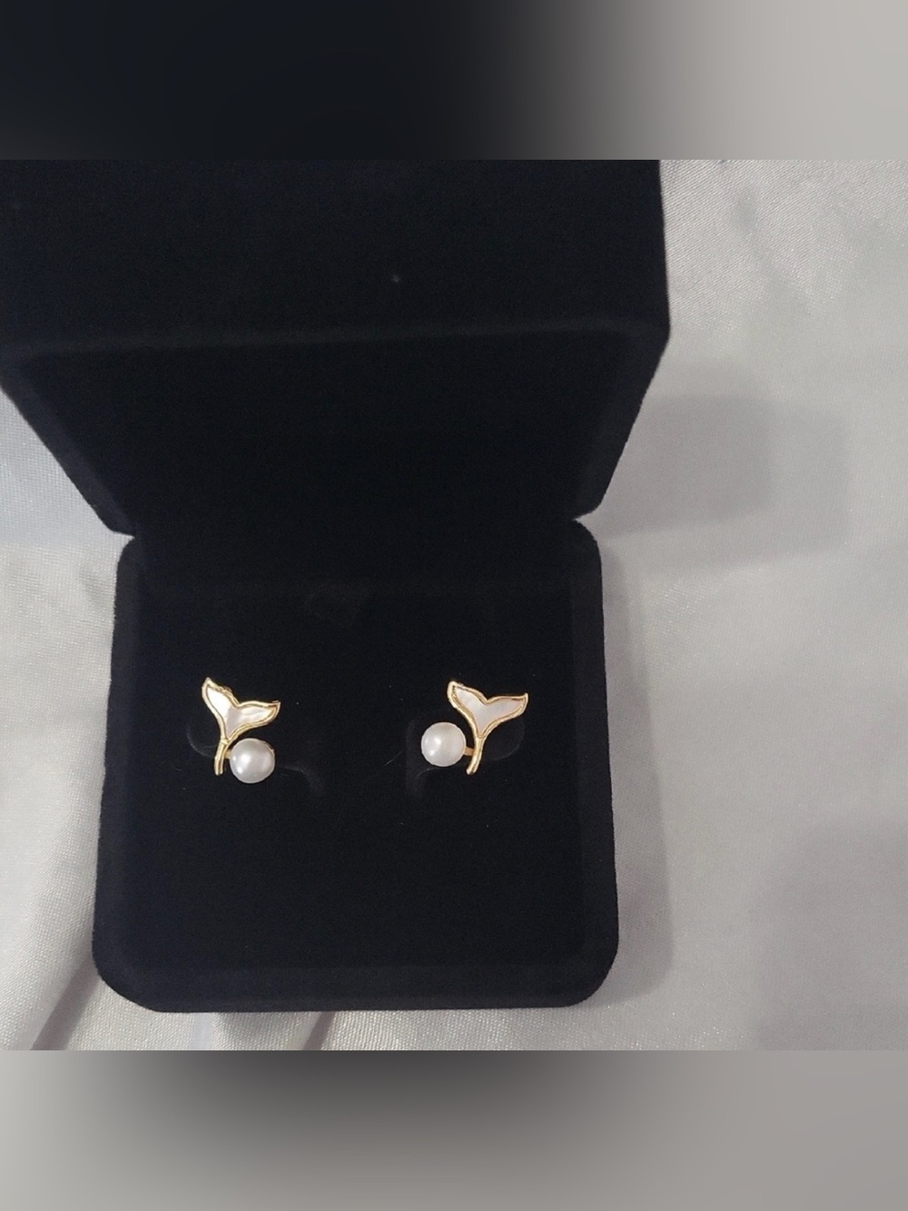 Genuine Pearl Earrings With Adorable Mother of Pearl Tail. New